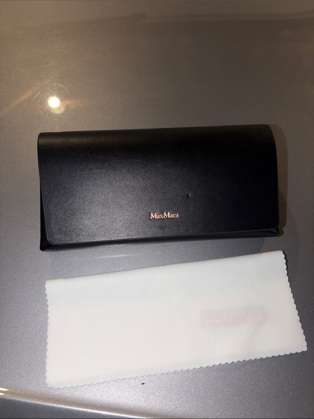 MaxMara sunglass leather pouch XL new black gold logo front